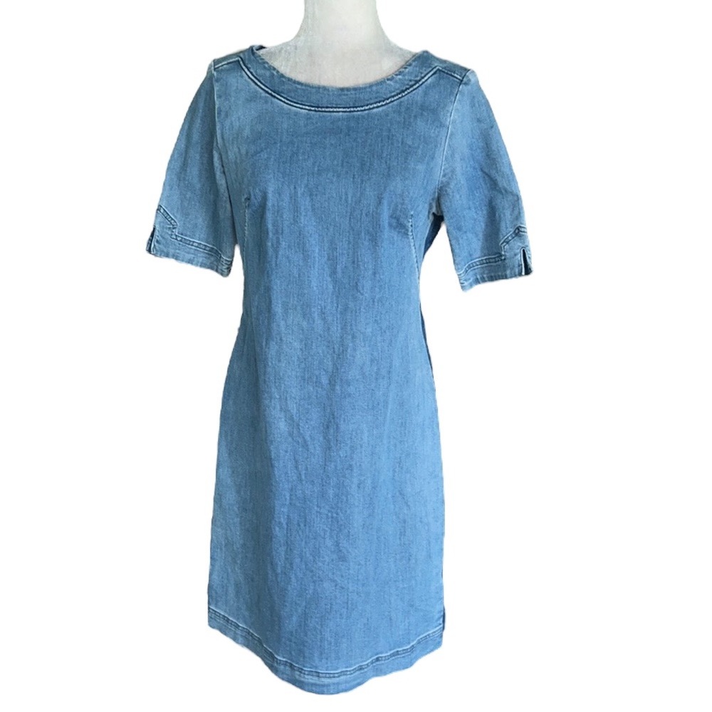 Boden Rhea Blue Denim Striped Side Short Sleeve Jean Dress - 8